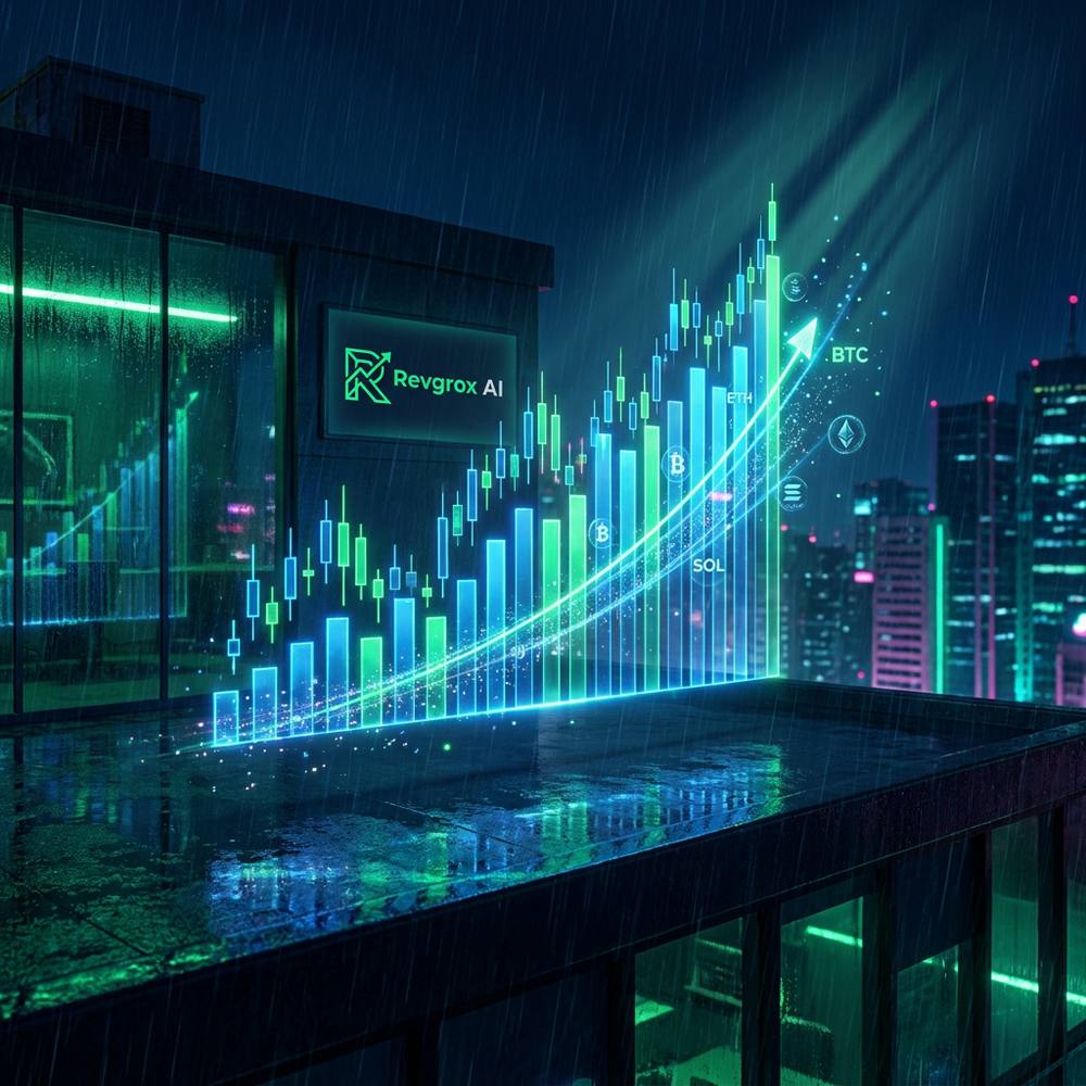 Revgrox AI performance dashboard with multi-asset allocation and live returns